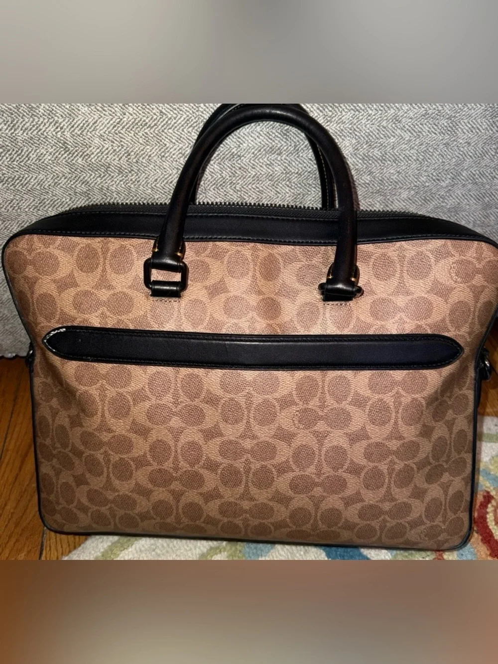 Coach Signature Canvas Briefcase in Brown with Black Trim